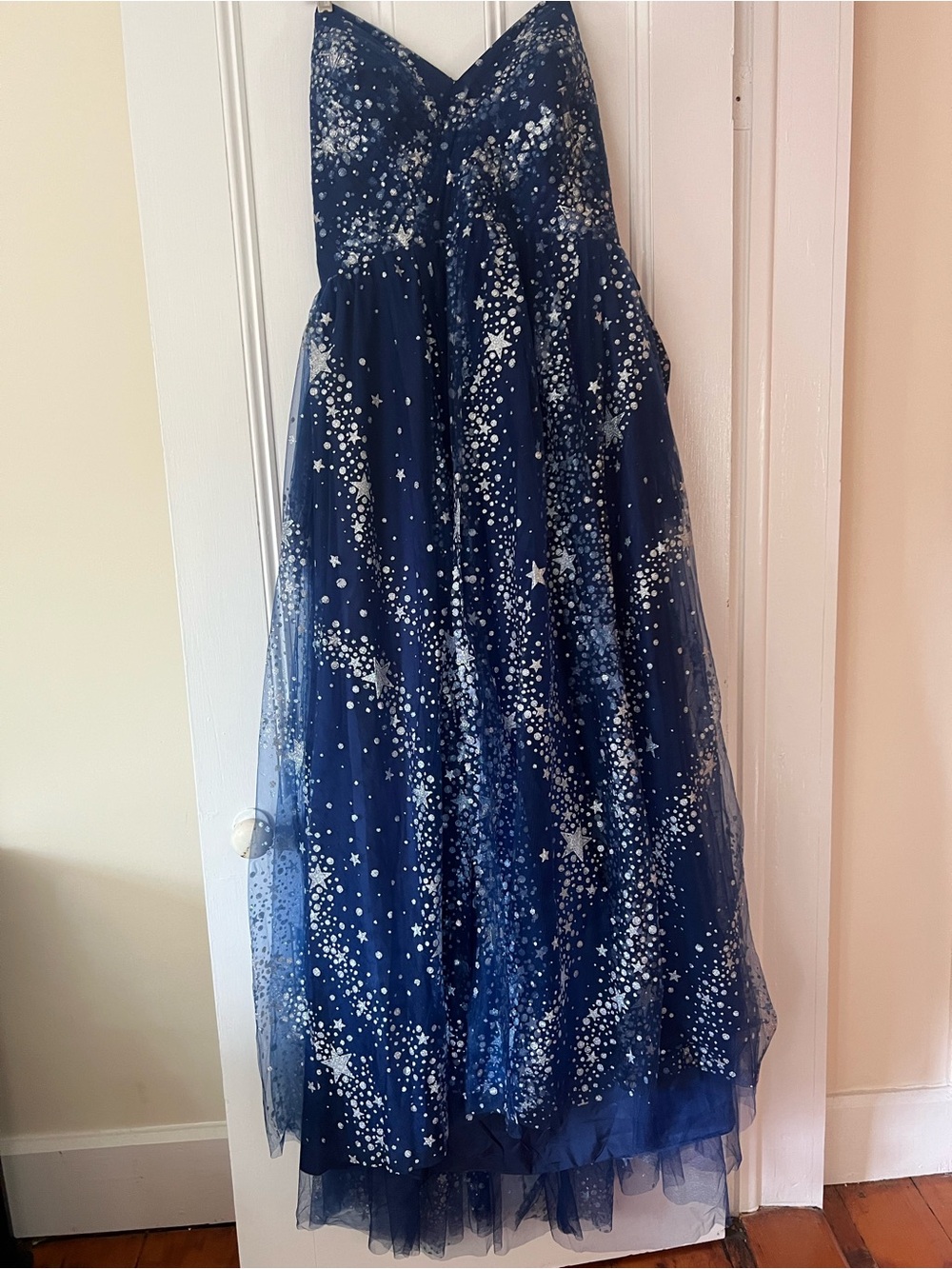 Navy Starry Tulle silver embellished Gown